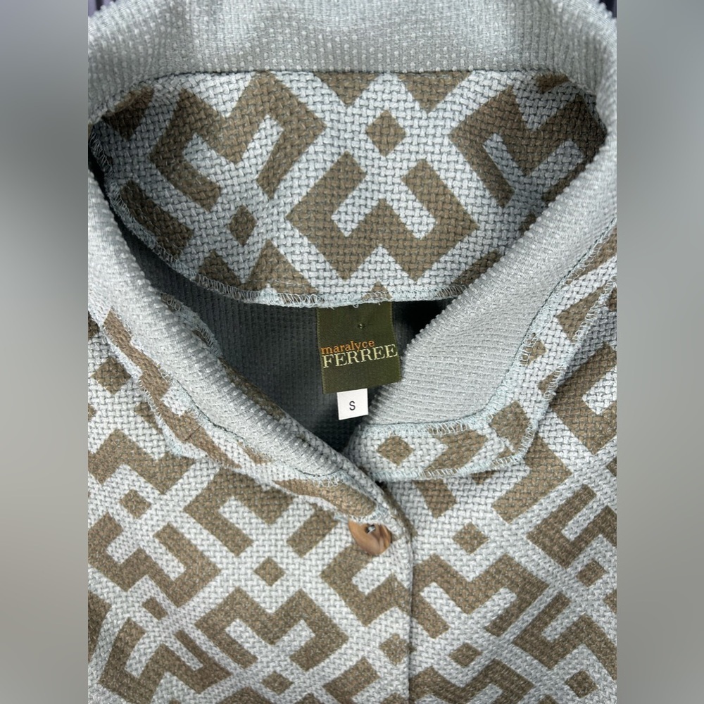 Women’s Green Geometric Retro Maralyce Ferree Polyester Button Down Coat Small - Picture 3 of 4